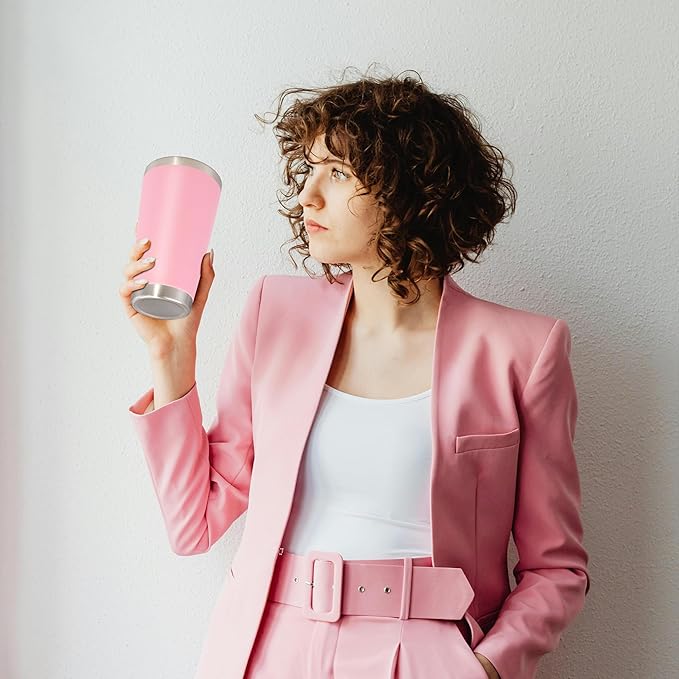 20 oz Tumbler with lid Double Wall Vacuum Insulated Tumblers Stainless Steel Coffee Mug Travel Coffee Tumbler Powder Coated Tumbler Cup Keep Hot&Cold - (Pink 12 Pack)