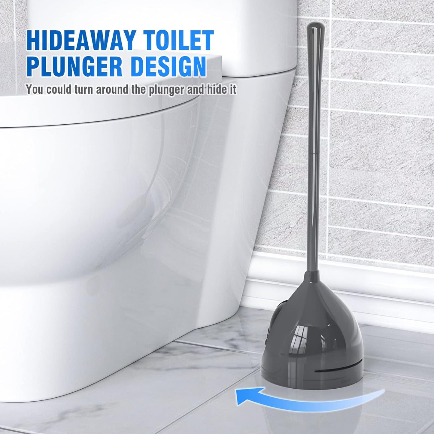 uptronic 2 Pack Toilet Plunger with Holder, Unique Plunger with All-Angle Design, Plungers for Bathroom for 5.7-inch Toilet Drain, Toilet Plunger Heavy Duty (Grey)