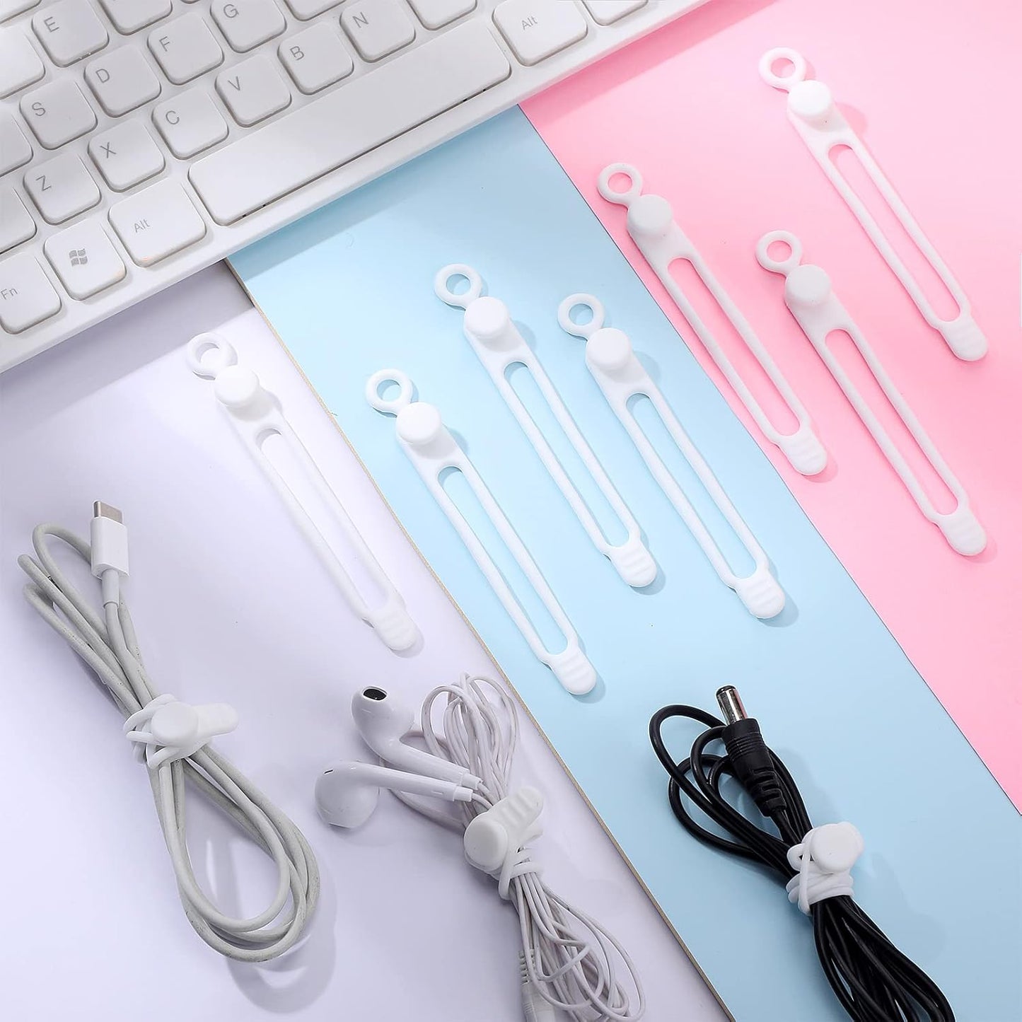 Nuanchu 40 Pcs Silicone Cable Ties Reusable Holder Adjustable Straps Multipurpose Charging Cable Organizer for Fastening Charging Cords Wires(4.17 Inch,White, Gray)