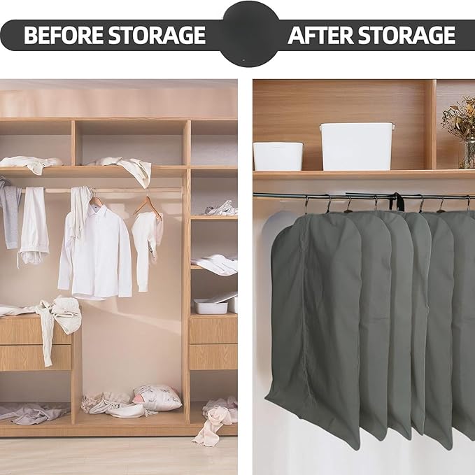 Premium 100% Cotton Garment Bags – 60" Gray Canvas Suit Cover with YKK Zipper – Breathable, Dust-Proof Storage for Suits, Coats, Dresses, Jackets & Travel/Closet Use