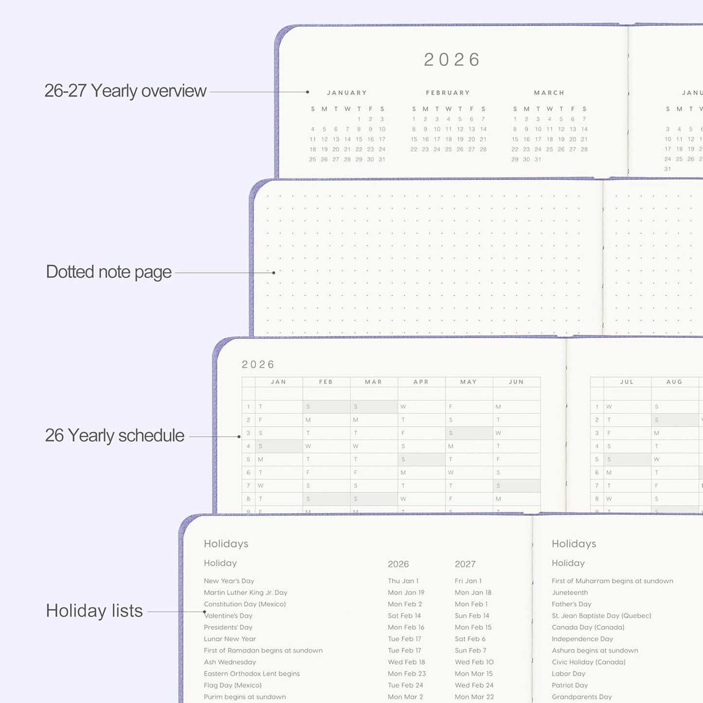 And Per Se 2026 Planner-Daily, Weekly & Monthly Leather Hardcover Planner, 5.7" x 8", Daily Schedule, Monthly Tabs, 100 GSM Thick Paper, Back Pocket(Lavender)