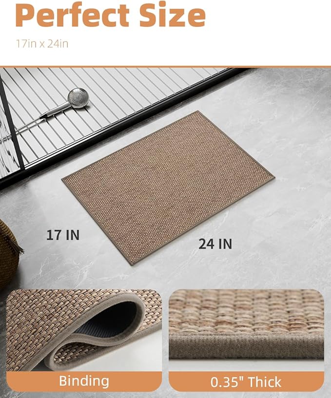 PADOOR Non-Slip Bath-Mats, Rubber-Backing Braided Absorbent Bathroom Mat Machine Washable Thin Bathroom Rugs Fit Under Door Quick Dry Bath Rugs for Floor, 17''x24'' Brown