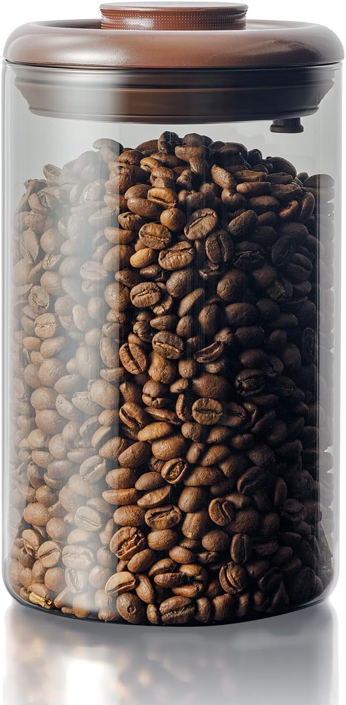 Coffee Canister for Ground Coffee, 13 oz Borosilicate Air Tight Coffee Bean Container with Pop Lid, CO₂ Releasing Valve for Grounds Coffee, Anti-UV