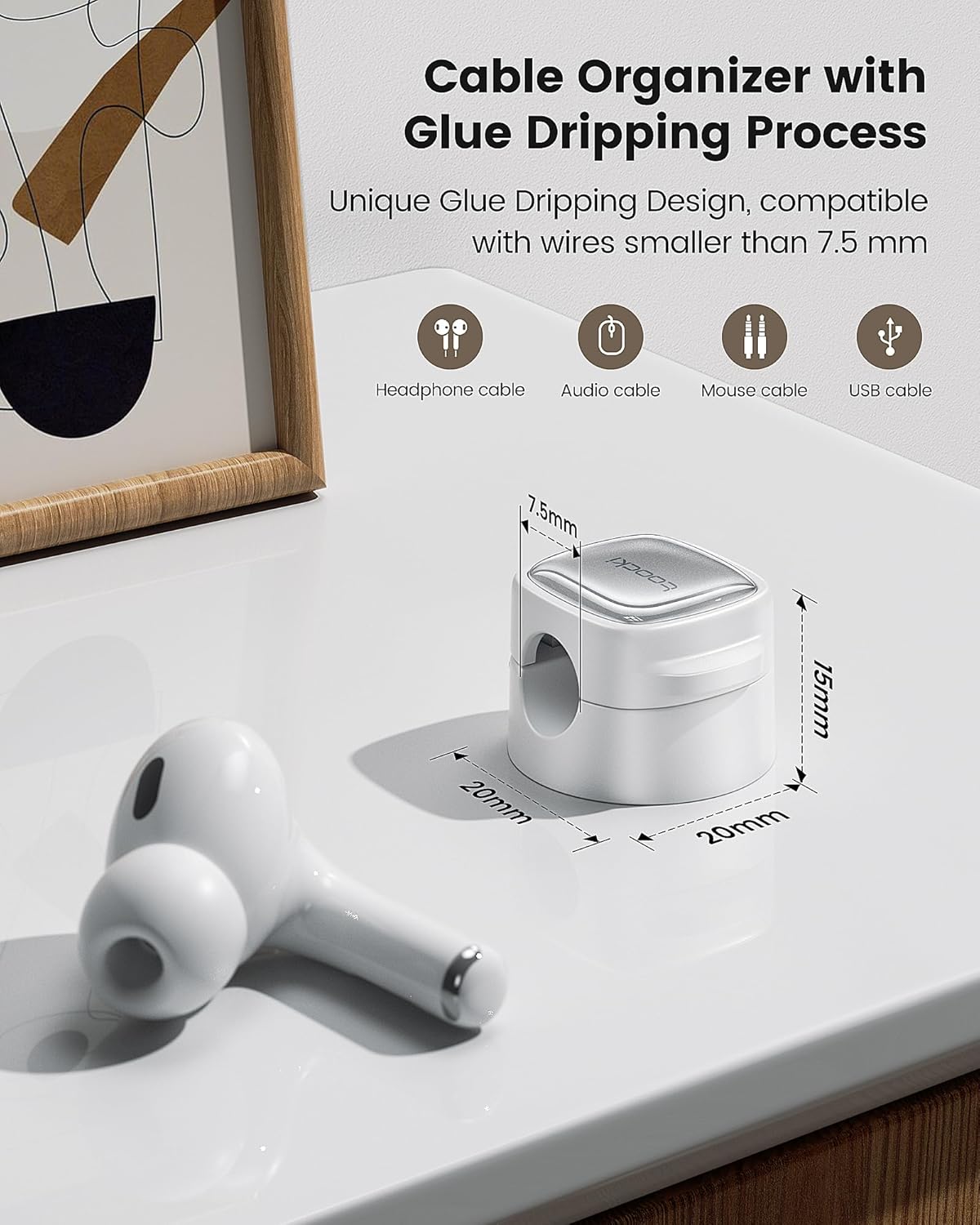 12 Pack Magnetic Cable Clips – Cord Organizer & Holder, Toocki Adhesive Cable Management, Wire Holder for USB Charging Cables, Ideal for Home, Office, Car, Desk, and Nightstand-White