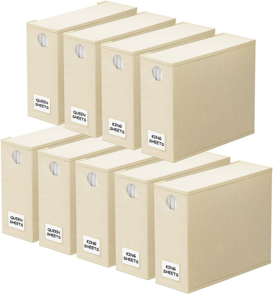 SpaceAid 9 Pack Bed Sheet Organizers and Storage, Foldable Sheet Organizer with Window for Linen Closet, Set Folder Keeper for Queen & King Size Bedding Storage (Beige)