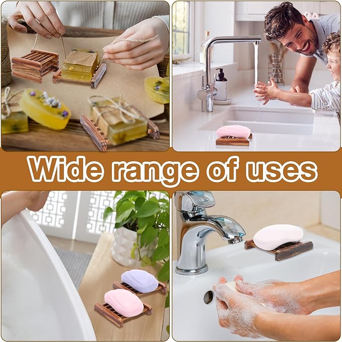 Amyhill 100 Pcs Bamboo Wood Soap Dish Bulk Bathroom Wooden Soap Holder Savers Self Draining Dishes Handcraft Tray, 3.3 x 3.3 x 0.67 Inch (Charcoal Color)