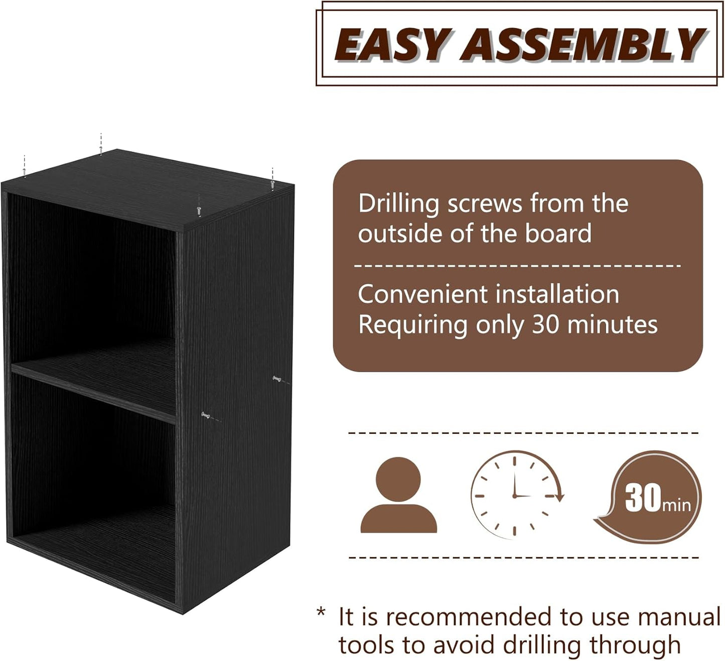 Wooden 2 Cube Storage Organizer, 2 Tier Storage Cubes Storage Display Cubby, Versatile Cubes Shelf and Cubby Organizer for Any Space (Black, 2 Cube-W(11.8inch)