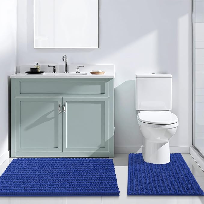 Arotive Luxury Chenille Bathroom Rug Mat, Extra Soft Thick Absorbent Shaggy Bath Rugs, Non-Slip Machine Wash Dry, Plush Bath Mats for Bathroom, Shower and Tub, 30x20, Dark Blue