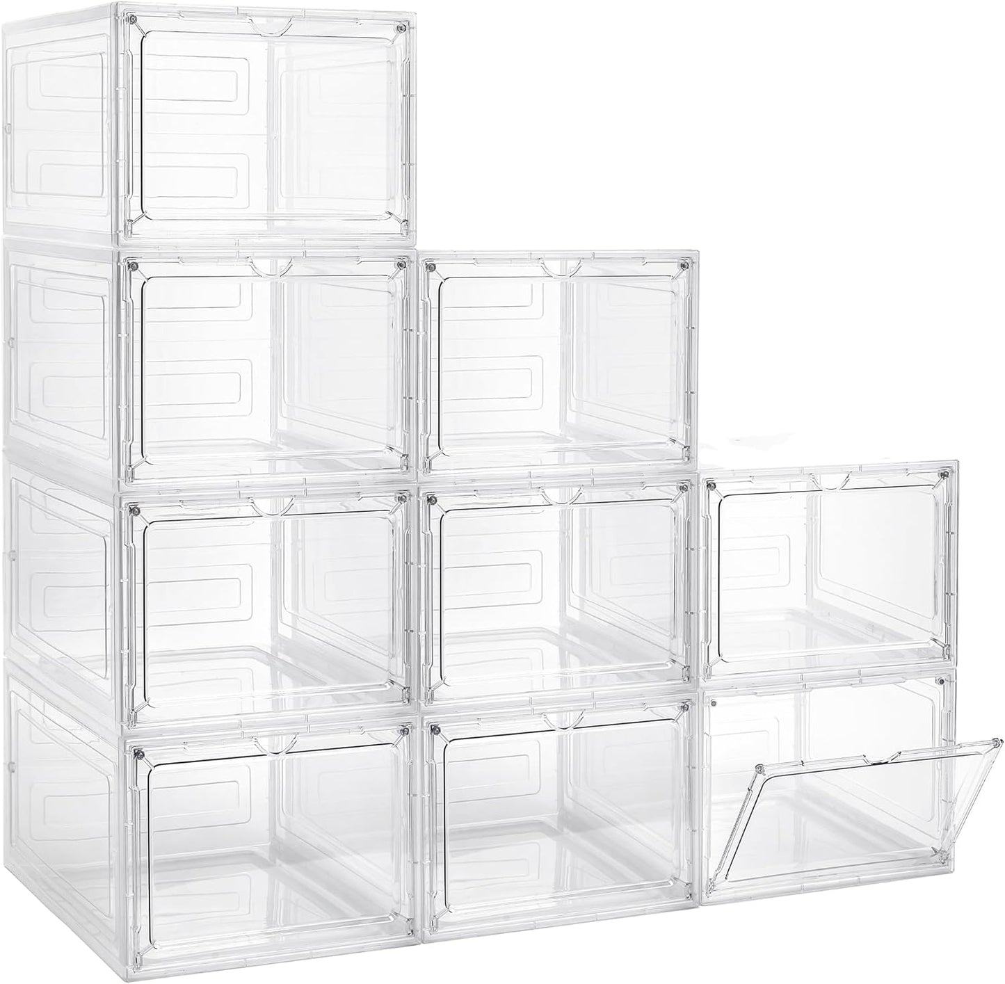 Storage Bins with Lids, 9 Pack Plastic Storage Containers with Magnetic Door, 19 Qt Stackable Clear Storage Box for Home, Office Organizing