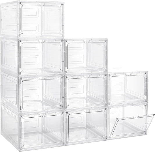 Storage Bins with Lids, 9 Pack Plastic Storage Containers with Magnetic Door, 19 Qt Stackable Clear Storage Box for Home, Office Organizing