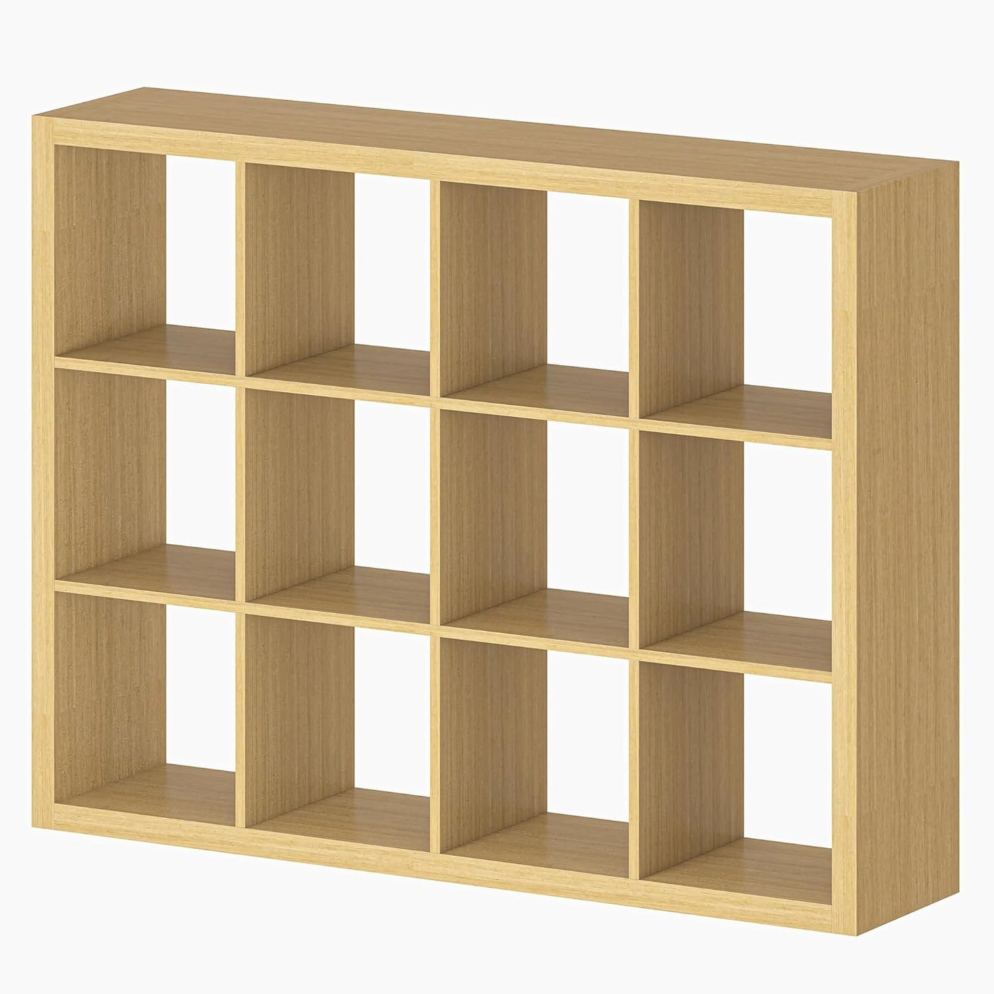 furtble Bookshelf with Storage Bins, 12-Cube Storage Organizer, Modern Wood Open Bookcase, Multifunctional Display Shelf for Living Room, Bedroom, Home Office, Oak