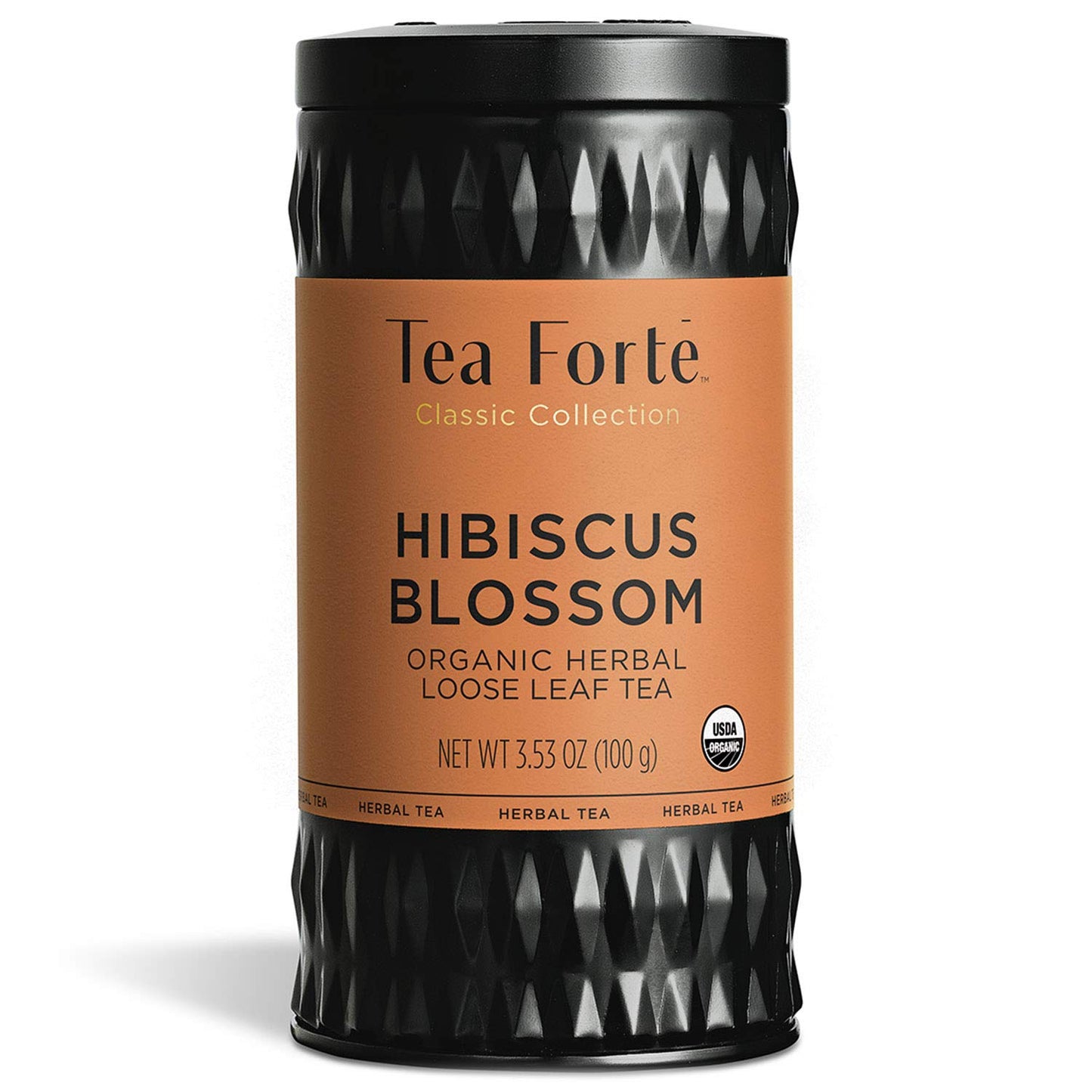 Tea Forte Hibiscus Blossom Premium Loose Leaf Caffeine-Free Herbal Tea Blend Canister, Makes 35-50 Cups, Round Canister