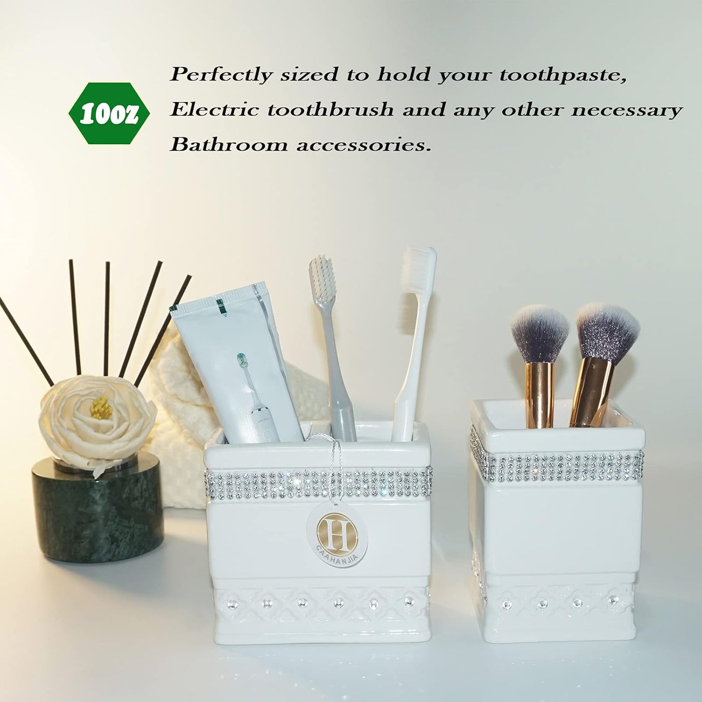 Bathroom Accessories Set 4 Pcs-Ceramic Gift Set Soap Dispenser Pump & Toothbrush Holder & Tumbler Cup & Soap Dish - Bathroom Home Decor Clearance, Countertop Vanity Organize (15 Ounce)