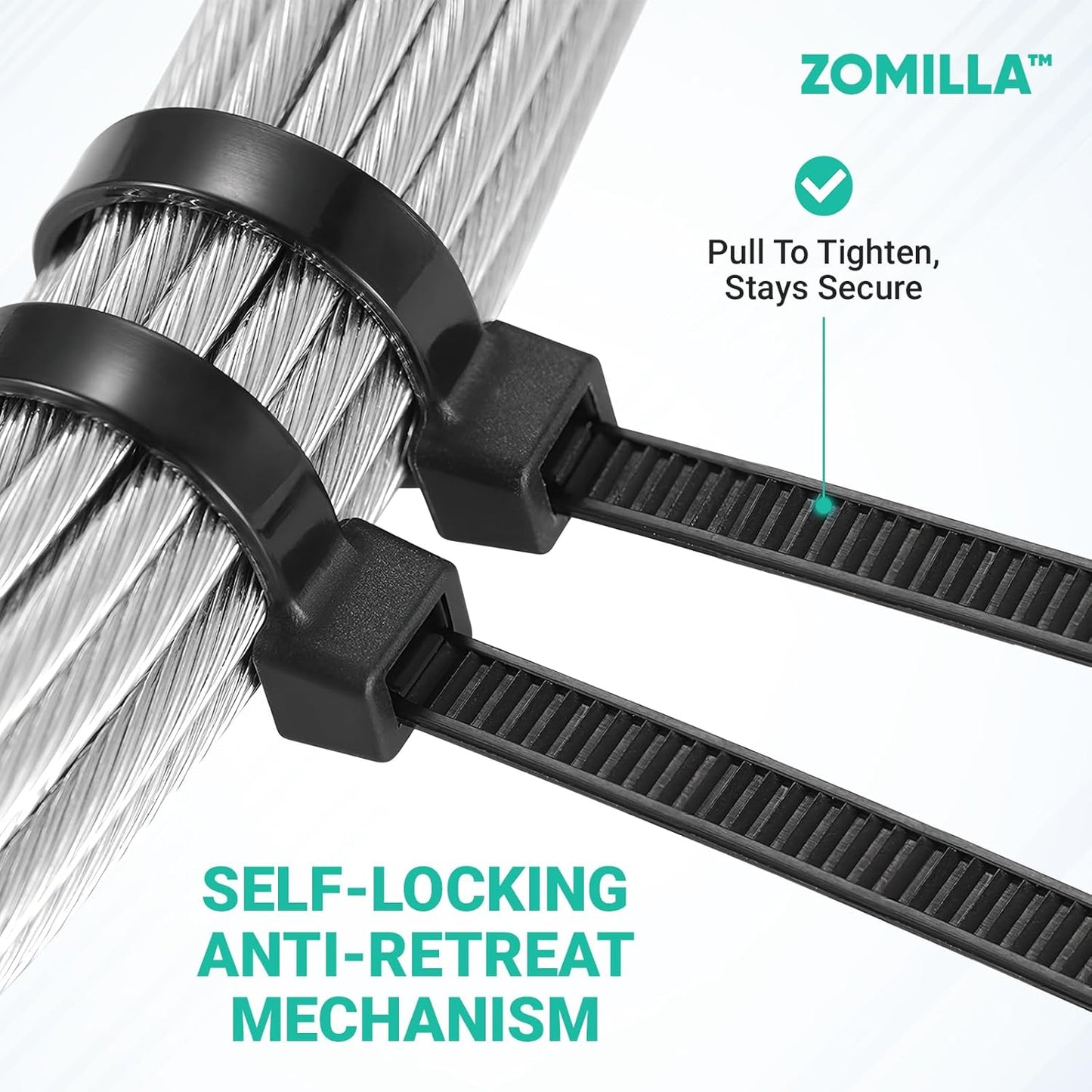 Heavy Duty Zip Ties 12 Inch, Zomilla Cable Ties With 200 LBS Tensile Strength, 100 PCS Zip Ties For Outdoor & Indoor Use, Extra Strong Self-Locking Zipties, UV Resistant Nylon Cable Tie - Black