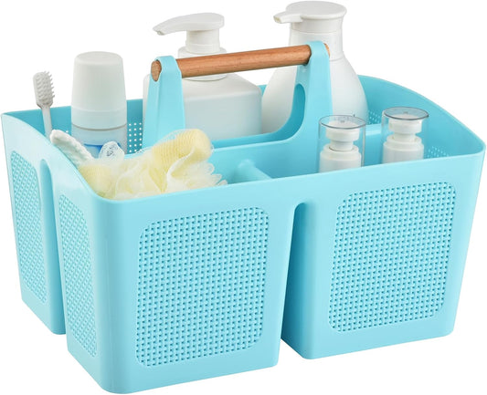 ALINK Portable Shower Caddy Basket with Compartments, Plastic Divided Cleaning Caddy Organizer Storage Tote with Handle for Bathroom, College, Dorm Room Essentials - Blue