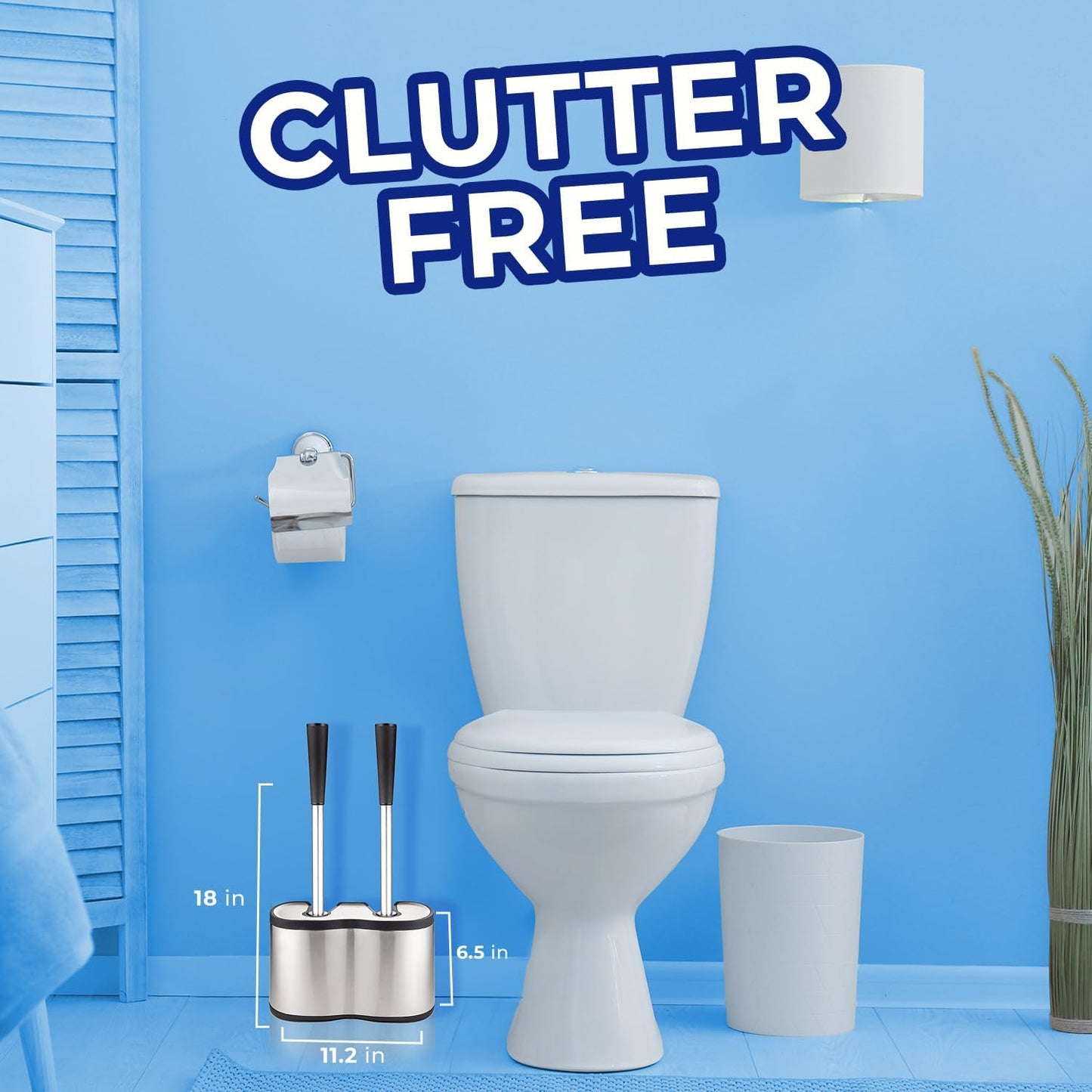 UMIEN 2 Pack Toilet Brush and Plunger Set 18-in - Updated 2025 No-Rust - Stainless Steel Design - Long Handles - with Freestanding Canister (Satin Nickel)