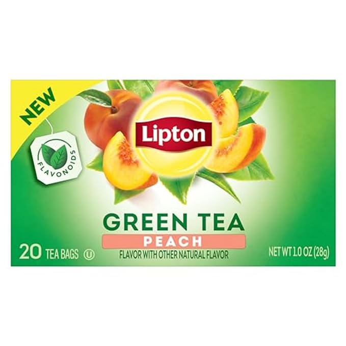 Lipton Peach Green Tea Bags, Flavored, Unsweetened Teabags for Hot Tea or Peach Iced Tea with Caffeine and Flavonoids, 120 Total Tea Bags (20ct - Pack of 6)
