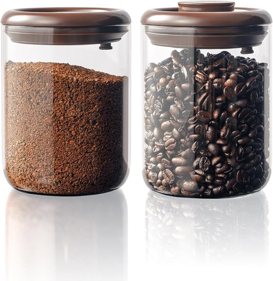 Glass Coffee Container - 900ml x 2 Pop Top Coffee Storage Airtight Canister, Large Ground Coffee Containers Coffee Jars with Lids