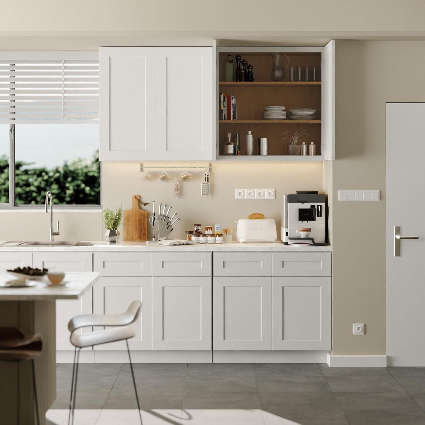 36 Inch Laundry Room Cabinets Wall Mounted, Solid Wood Over The Toilet Storage Cabinet, Bathroom Organizer Cabinets with 2 Shaker Door & Shelves, Easy to Assemble for Kitchen, Garage - White