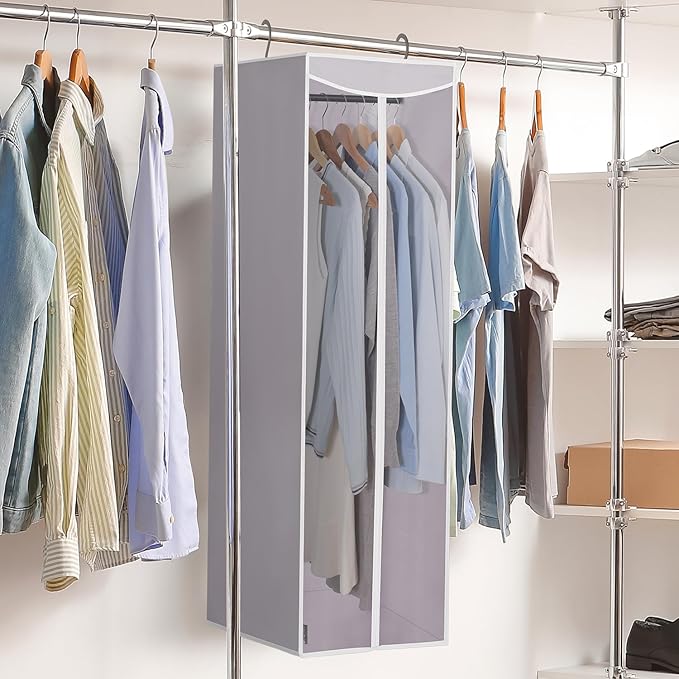 STORAGE MANIAC 2-Pack Hanging Garment Bag Zipper Cover with Sealed Clear Window, Long Garment Cover for Closet Storage Wardrobe Clothes Protector, Large Garment Storage Bag for Dresses,Suits, Grey