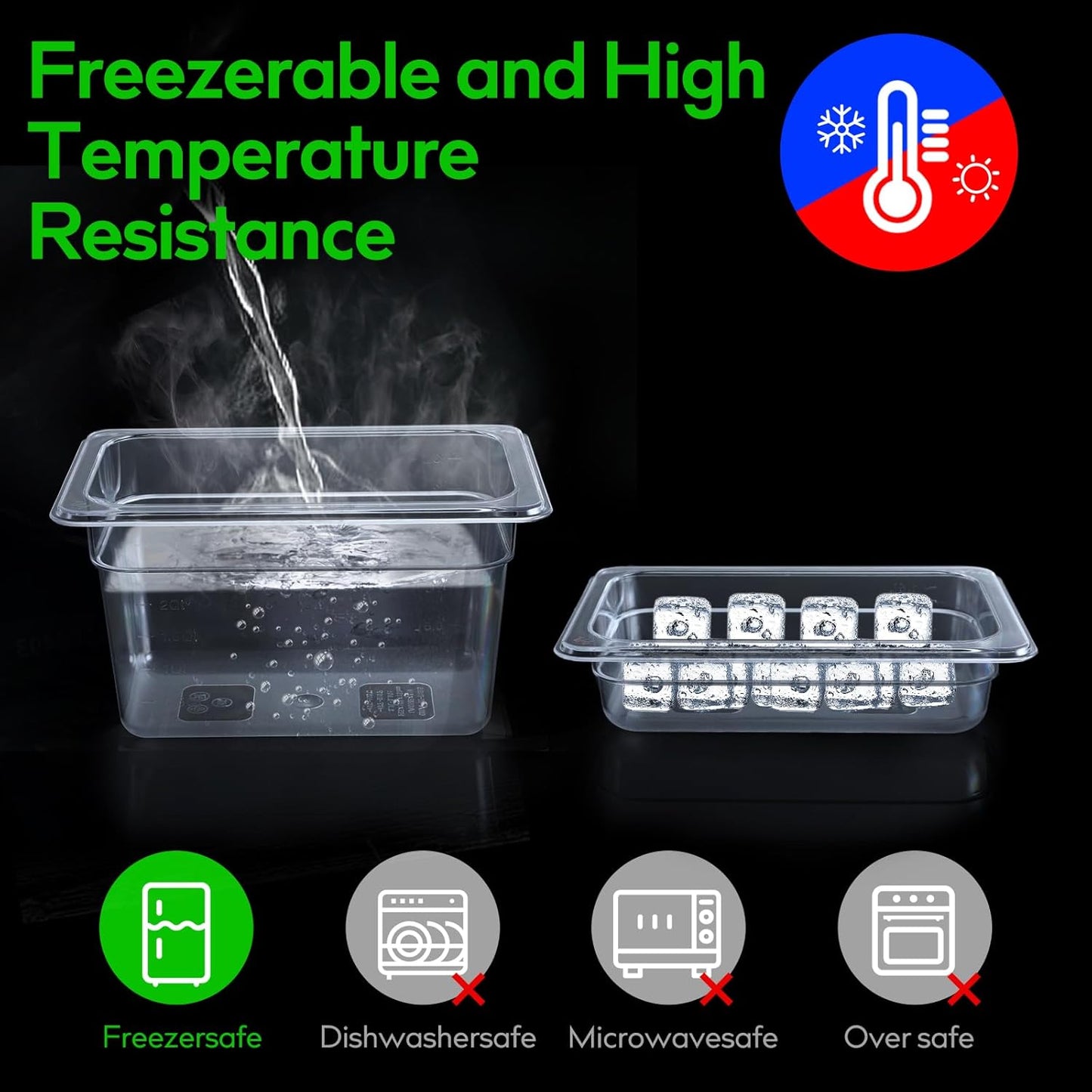 6 Pack 1/4 Size 4'' Deep Clear Food Pans with Lids, Commercial Food Pans Acrylic Transparent Food Storage Containers, Stackable Plastic Pan with Capacity Scale, Restaurant Supplies Hotel Pan