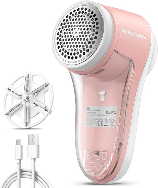 BEAUTURAL Fabric Shaver, Rechargeable Lint Remover for Clothes, Electric Lint Shaver with 6-Leaf Blades, Sweater Shavers to Fuzz, Lint Balls, Pillings, Bobbles for Clothes and Furniture