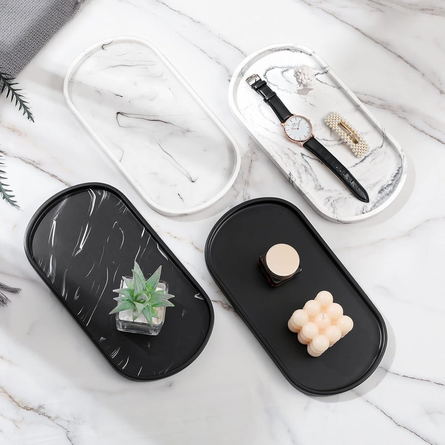 Luxspire Matte Black Oval Vanity Tray, Resin Material, Medium Size, Toilet Organizer, Plant Tray, Decor