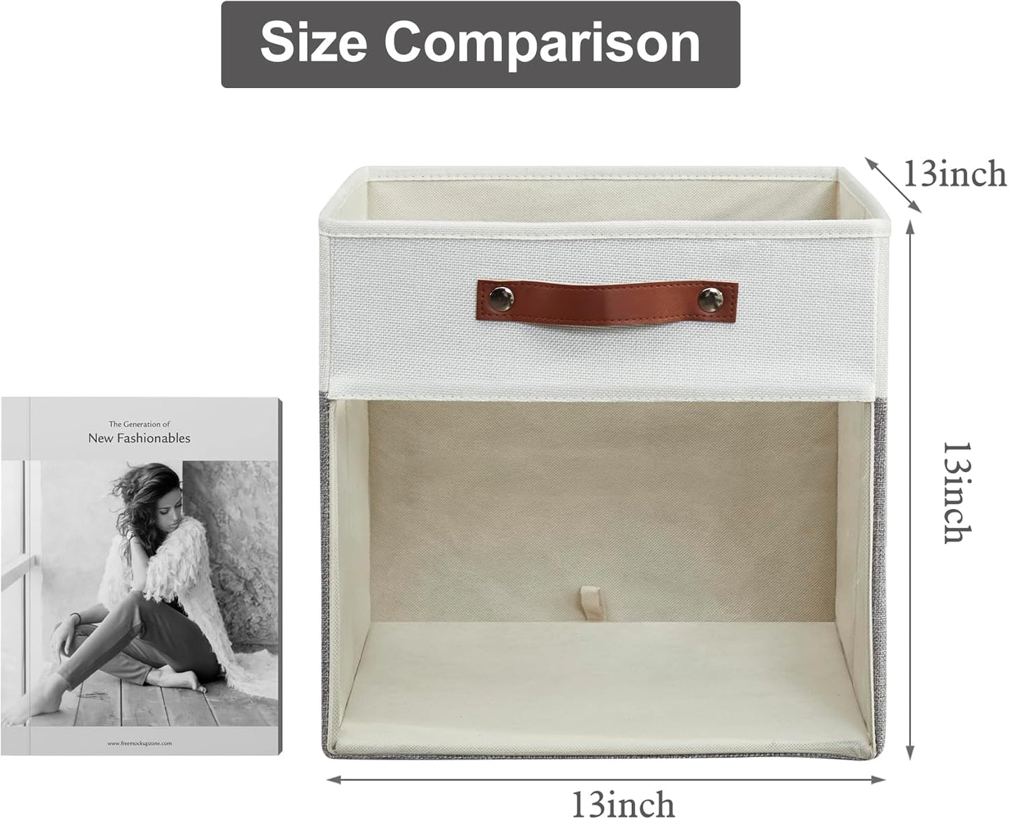 Storage Cubes, 4 Pack Linen Foldable Storage Bins (13 x 13 inch) with Clear Window and Handles, Fabric Organizer for Shelf Closet, Clothes, Books - (Gray and White)