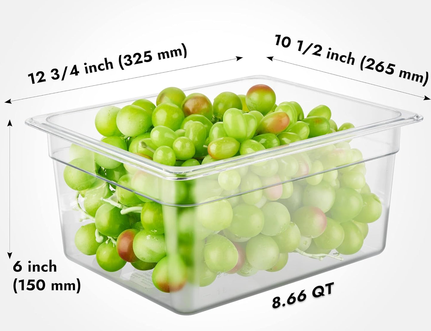 CURTA 6 Pack NSF Food Pans, Half Size 6 Inch Deep, Commercial Polycarbonate Plastic Clear Freezer-Safe