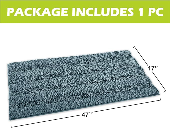 KGORGE Arctic Blue Bath Mat - Quick Drying Bathroom Rugs Non-Slip Water Absorbent Thick Shaggy Chenile Shower Rug for Toilet Tub Kitchen, 47" x 17", 1 Pc