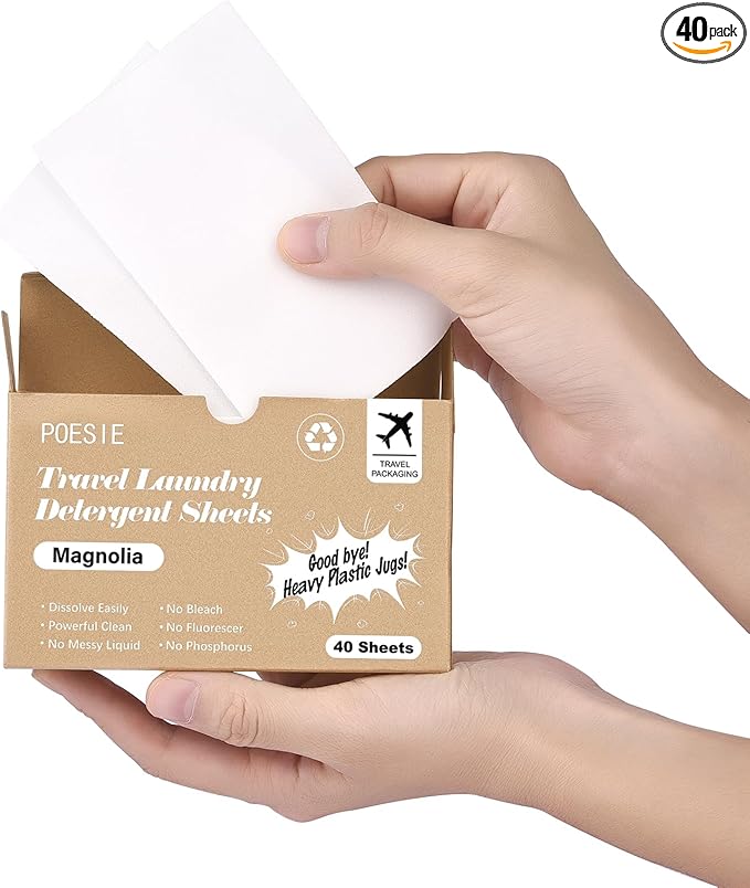 Poesie Magnolia Travel Laundry Detergent Strips 40 Sheets Liquidless Laundry Foam Sheet for Travel Dorm Home