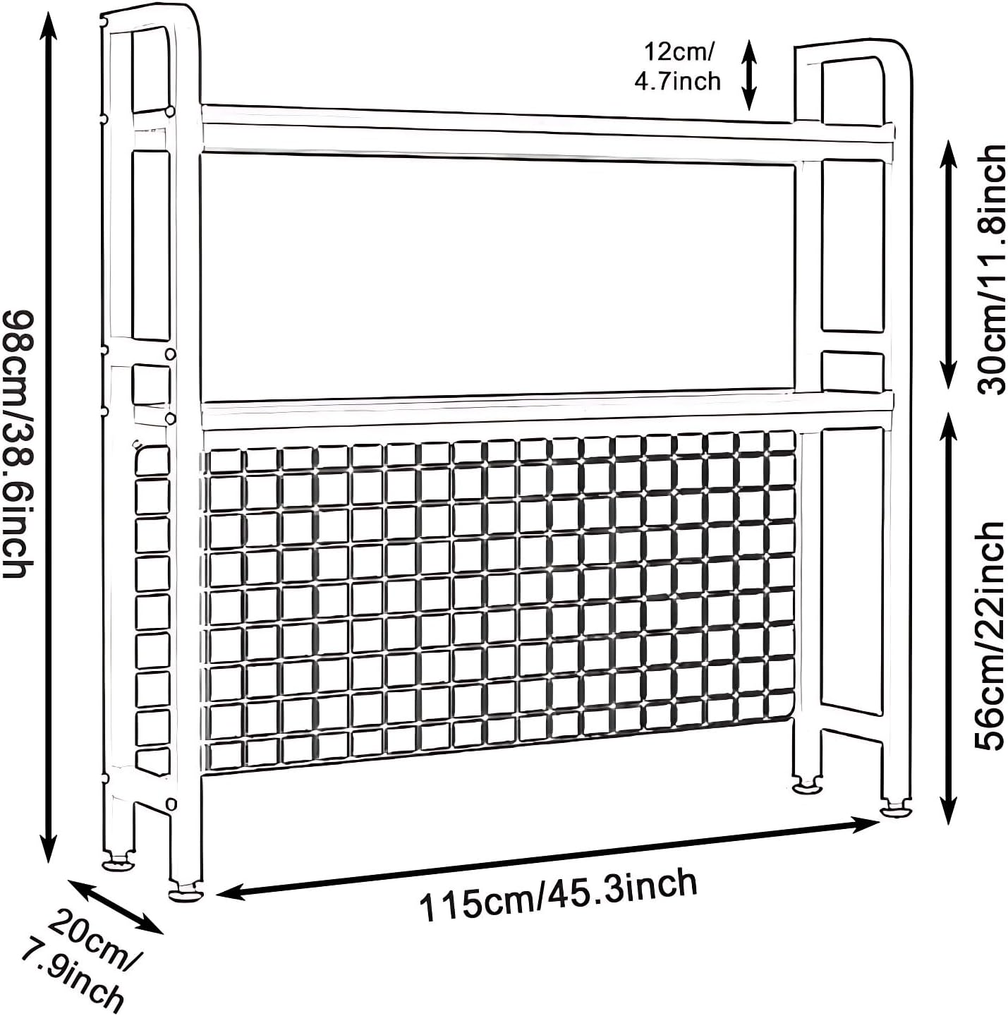 Desk Shelf Organizer with Metal Grid, 2-Tier Desktop Bookshelf, Rustic Wood & Metal Desk Hutch for Home Office and Dorm (White, 45.3" L × 7.9" W × 38.6" H)
