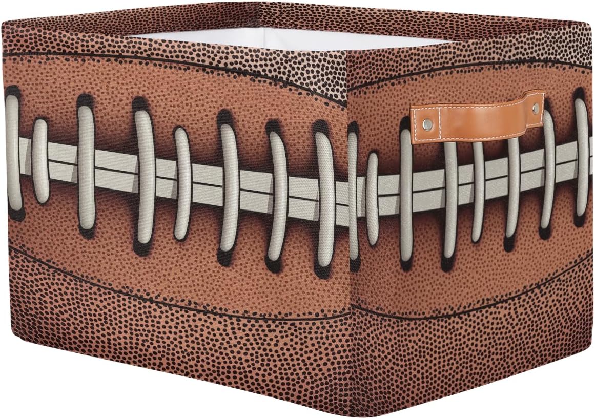 American Football Storage Basket for Shelves, Storage Bins with Handles, Collapsible Basket for Organizing, Closet Toy Baskets for Nursery Room, 15x11x9.5 in, Canvas, Retro Football