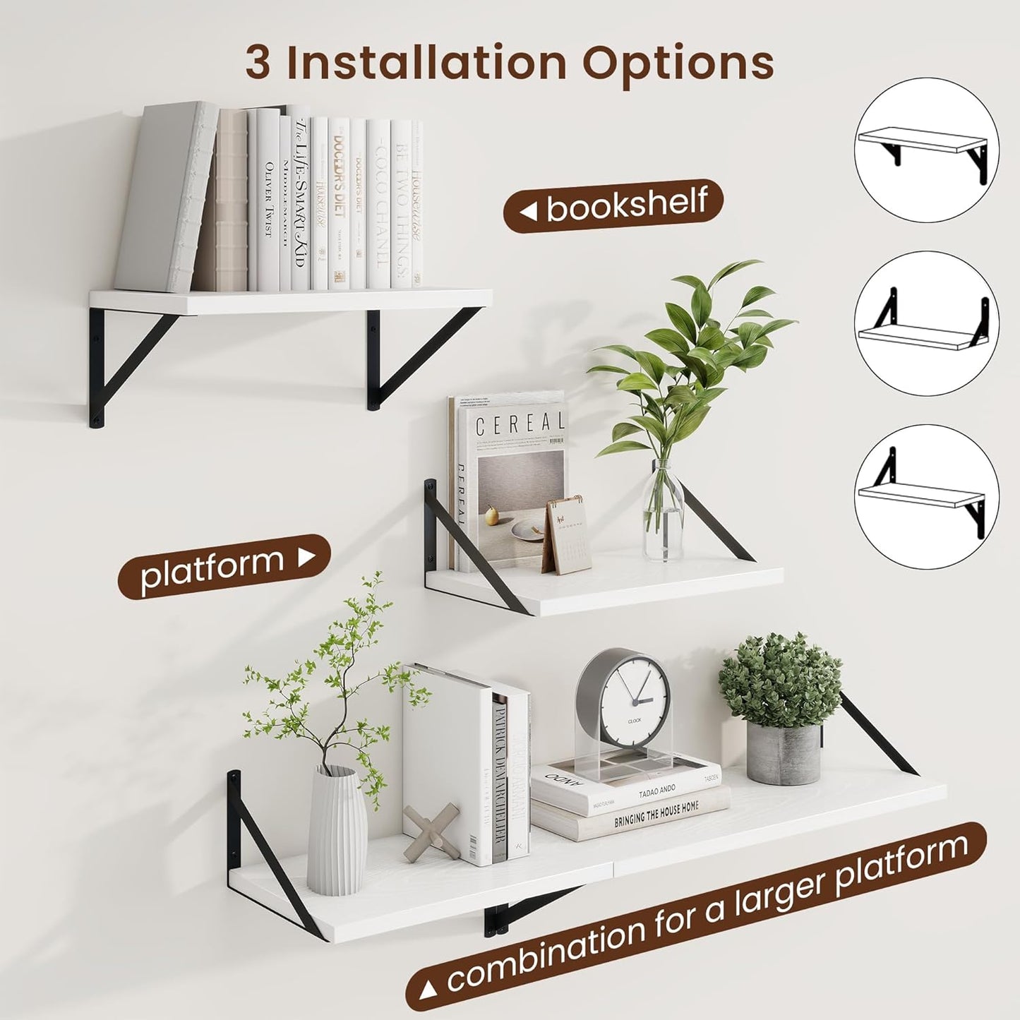 Axeman White Floating Shelves for Wall - 10 Inch Deep Floating Shelves Set of 2-16 Inch Wide x 10 Inch Deep White Wall Shelves for Living Room Bathroom Bedroom