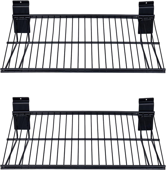 16 inch Width Slatwall Accessories, Heavy Duty Gargage Storage Slatwall Shelves, Slat Wall Wire Shelf 2 Pcs-Black