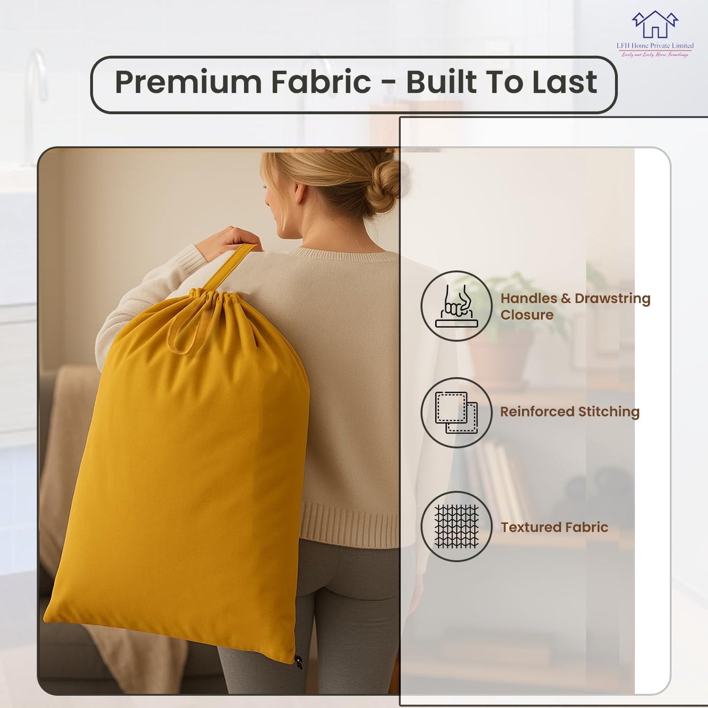 LFH Home Cotton Canvas Large Laundry Bag with Handle, Heavy Duty Drawstring Closure Washable Laundry Bags, School Travel, Home, Hotel, College Dorm, Organizer Sack, Toys Clothes 28x40-Yellow