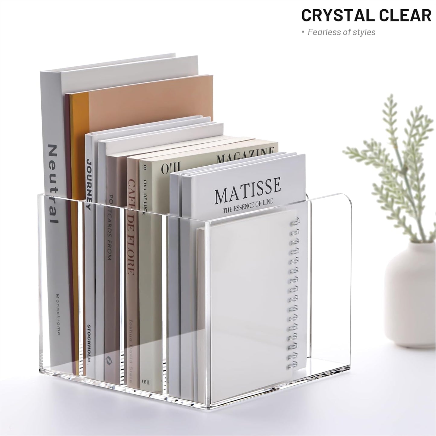 YUXUN Acrylic Magazine Holder,Clear Desk Organizer File Sorter for Notebook,Paper,Envelope,Magazine, Book Storage-Office/Home/Classroom Organization(4 Compartments,B5)