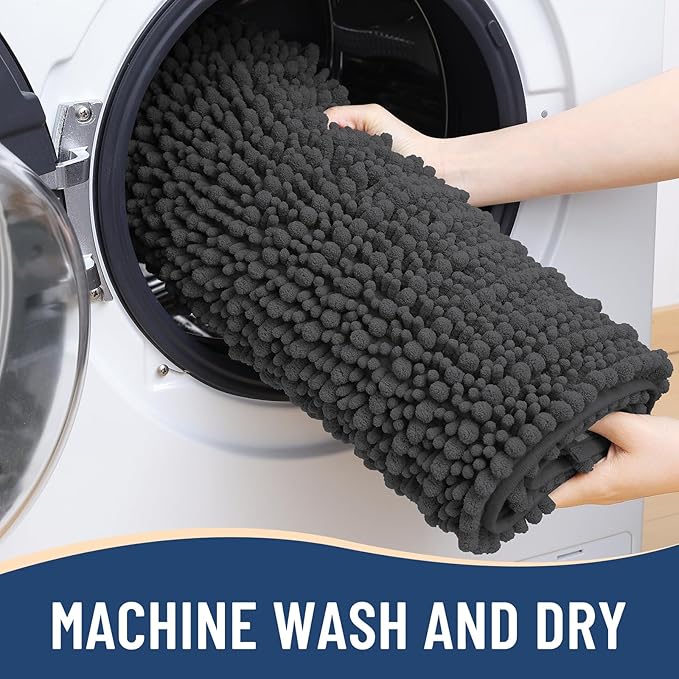 Arotive Luxury Round Chenille Bathroom Rug Mat, Extra Soft Thick Absorbent Shaggy Bath Rugs, Non-Slip Machine Wash Dry Plush Bath Mats for Bathroom, Shower and Tub, 24x24, Dark Grey