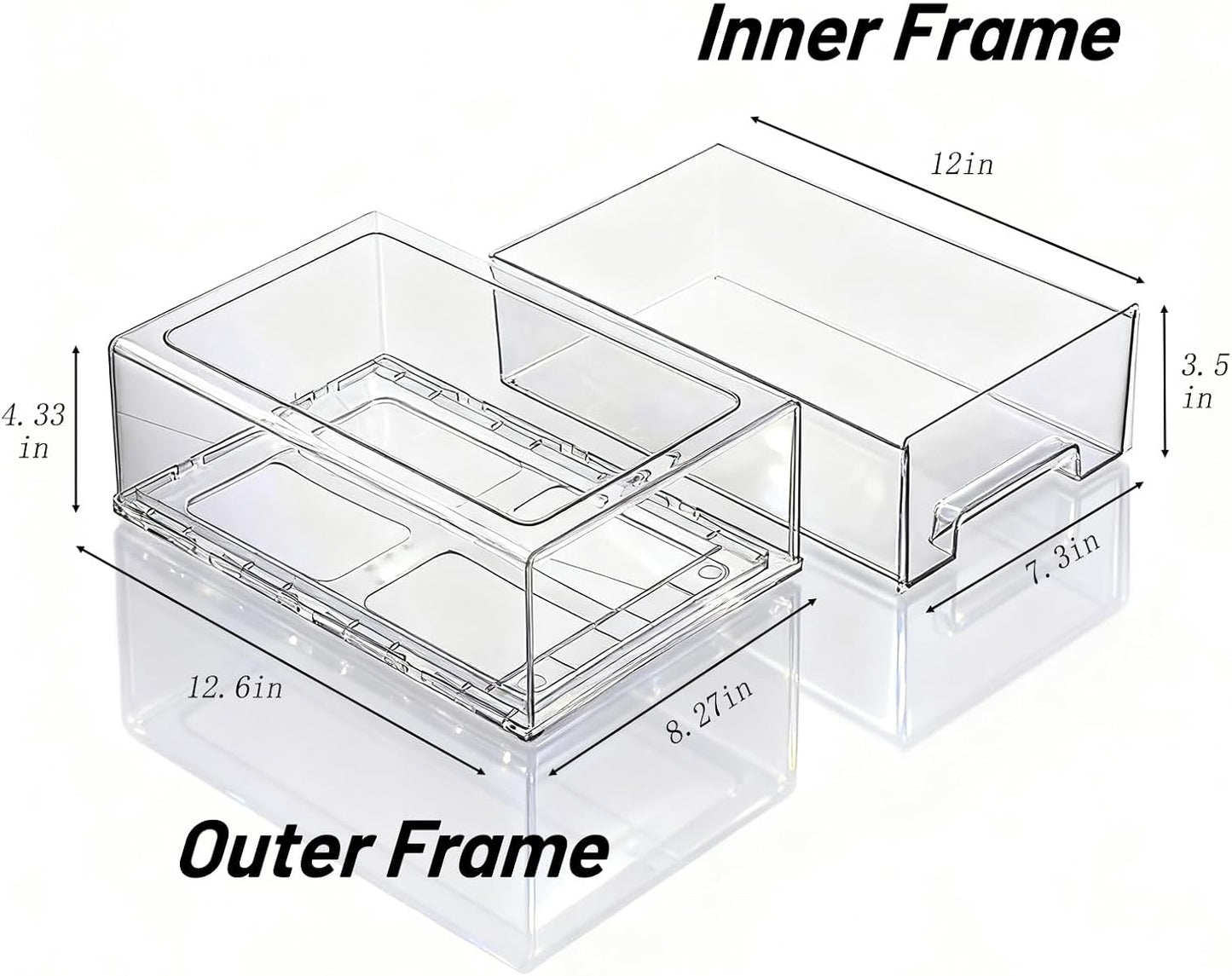 PeJeyiee 2 Pack Stackable Pull-Out Storage Drawers，Plastic Clear Organizer Bins with Handles，Easily Clean for Craft, and Toy Organization，Kitchen Undersink，Cabinet，Fridge，Closet，Pantry，Office，Bathroom