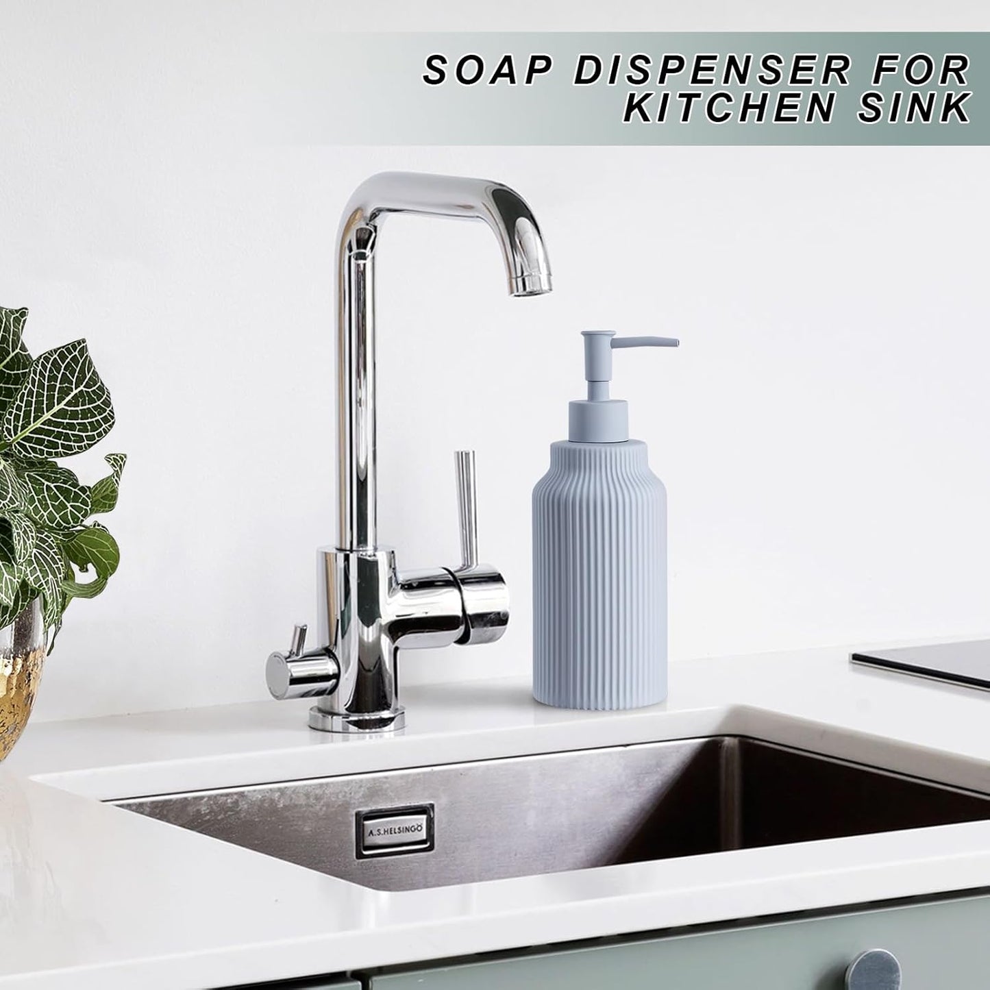 Modern Matte White Soap Dispenser for Bathroom，14oz Ceramic Soft Touch Hand Lotion Dispenser with Pump，Liquid soap Dispenser for Kitchen Rubber Paint (Blue)