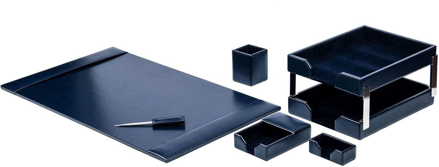 DACASSO Bonded Leather Desk Set - Luxury Leather Desk Pad & Desk Organization Essentials (Navy Blue, 8 Piece)