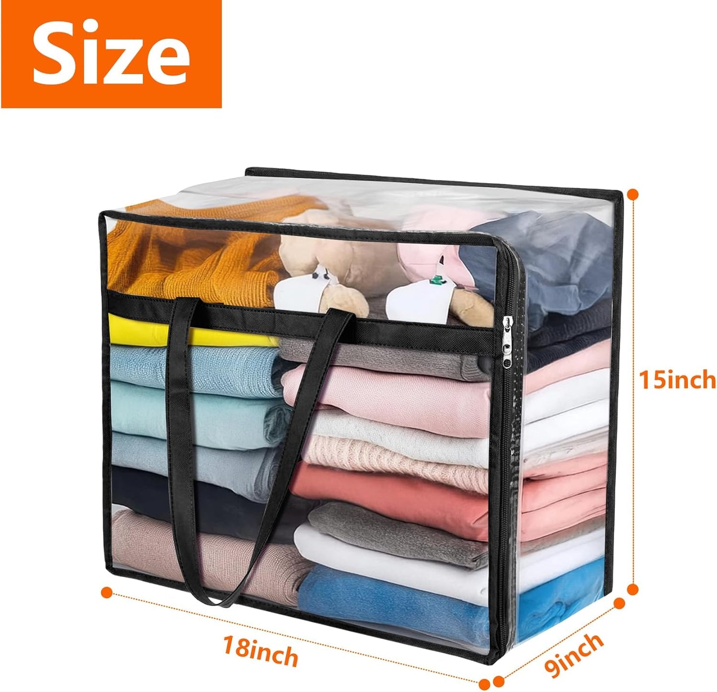 Budding Joy Clear Zippered Storage Bags for Clothes,40L Closet Organizers and Storage Containers Vinyl Moving Bag for Bedding, Linen, Blankets, Comforters, Clothing & Toys, Black, 2 Pack
