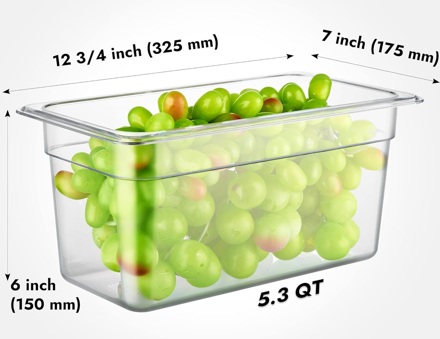 CURTA 6 Pack NSF Food Pans, 1/3 Size 6 Inch Deep, Commercial Polycarbonate Plastic Clear Freezer-Safe
