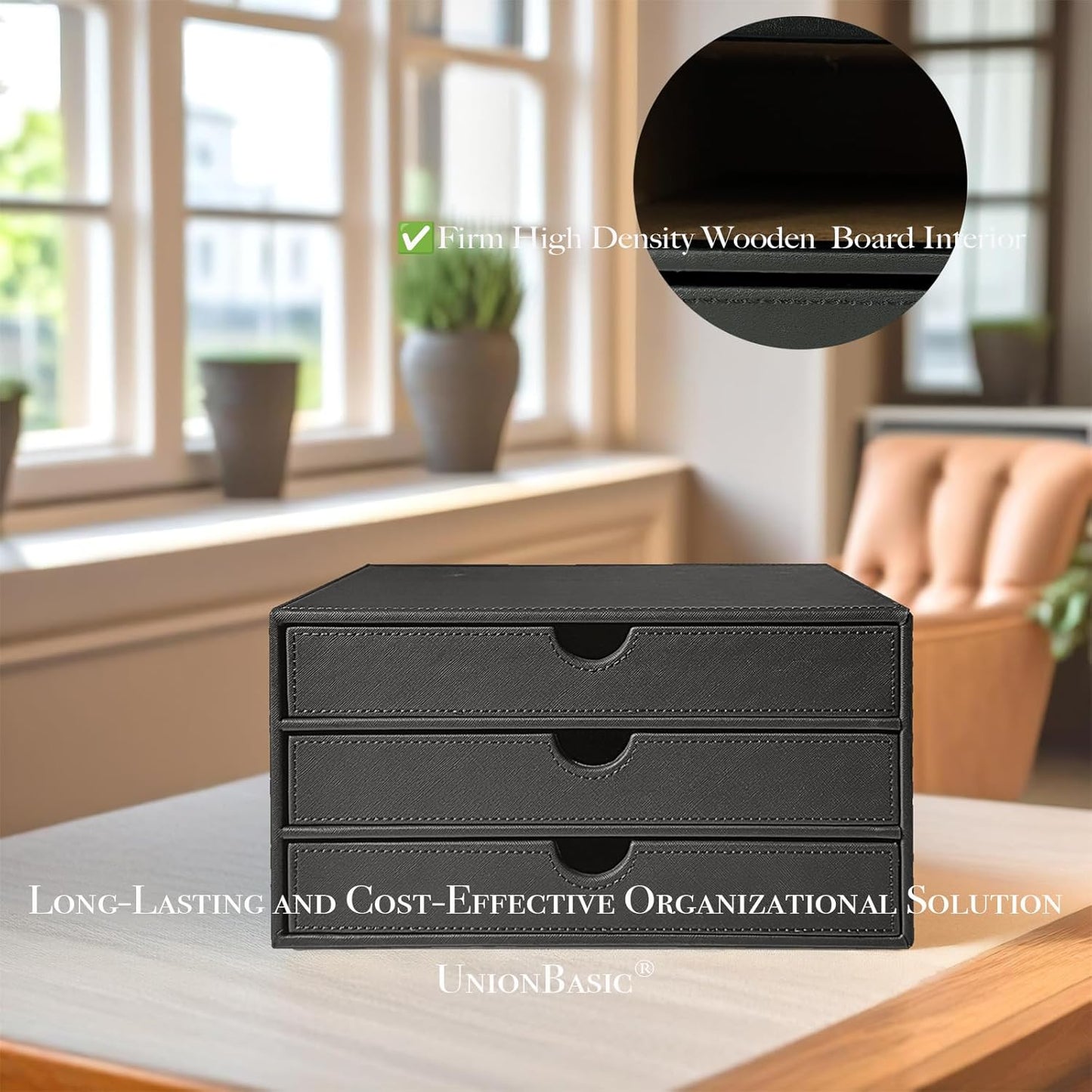 UnionBasic Document Organizer, 3-Drawer File Cabinet Document Storage Box, Office Desktop Filing Organizer, Elegent Grey