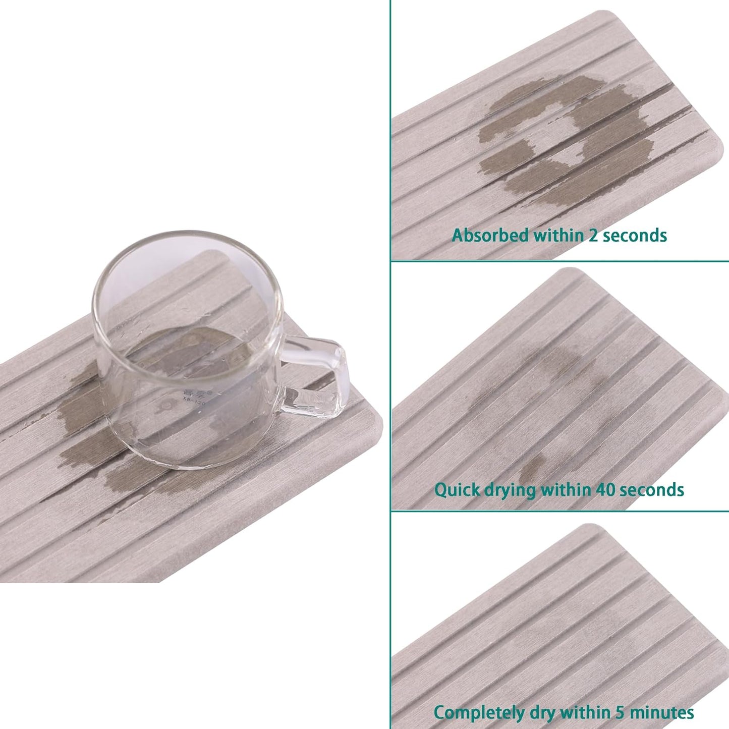 2 PCS Water Absorbent Diatomite Coasters Rectangle, Grooved Design, Water Absorbing Stone Used for Hand Soaps & Plants & toiletries in The Modern Home