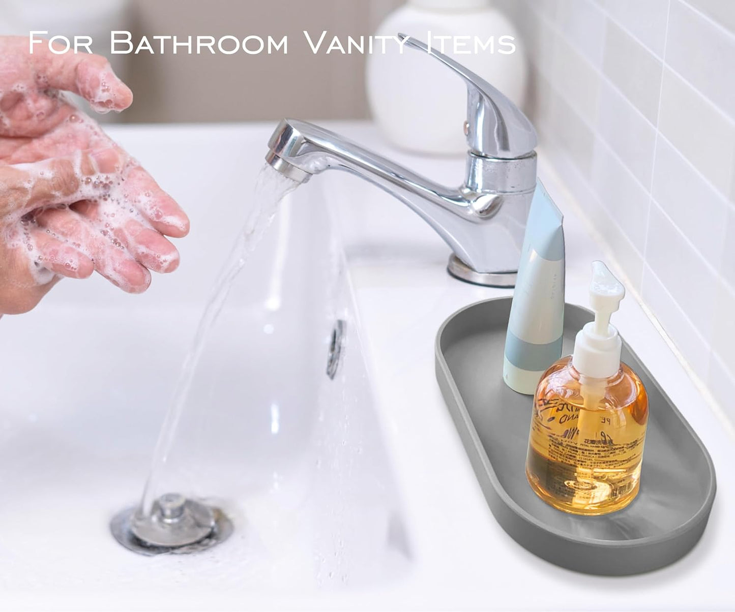 Gray Small Tray (10 inch), Oval Tray for Kitchen Counter, Bathtub Bathroom Vanity Items, Countertop Organizer, Coffee Accessory, Bar, Serving Seasoning, Salt and Pepper, Soap, Perfume.