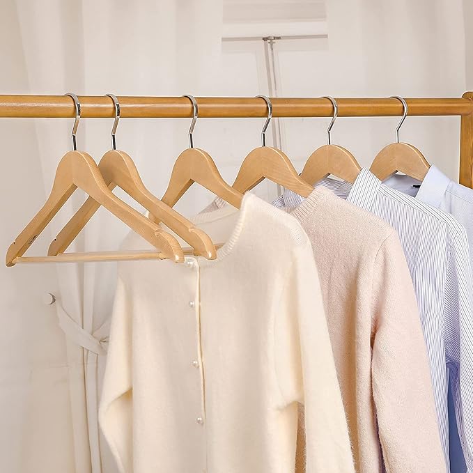 TOPIA Premium Wooden Hangers with Extra Thick Hook and Non Slip Pants Bar, Luxury Suit Hangers for Closet with Notches for Shirts - 16 Pack - CT01N