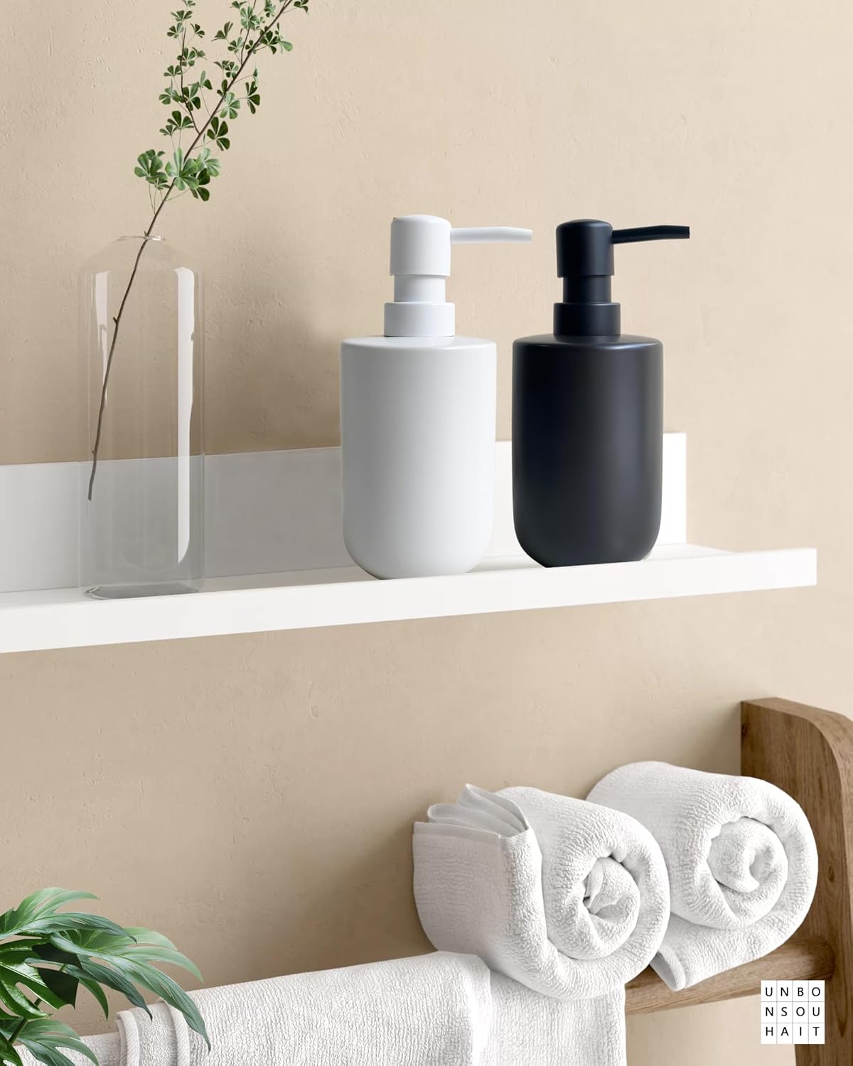 Ceramic Hand Soap Dispenser with Plastic Pump - Simple Style, White Cylindrical Soap Dispenser for Bathroom and Kitchen
