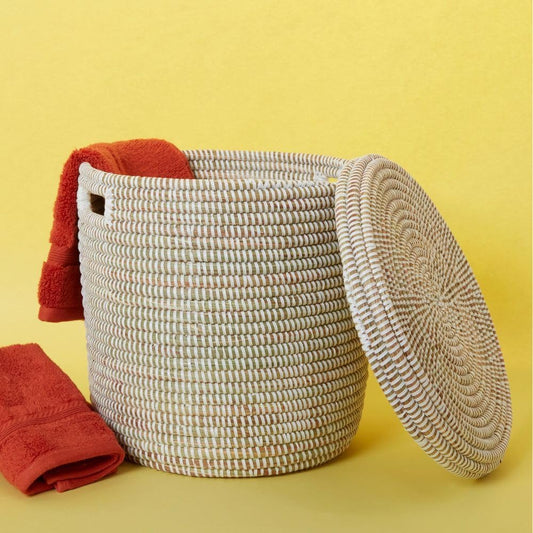 Shelf Basket, Organizing, Home Decor, Wicker Basket, Small Storage for Towels, Toilet Paper, and Toiletries, Woven, 12" wide, White