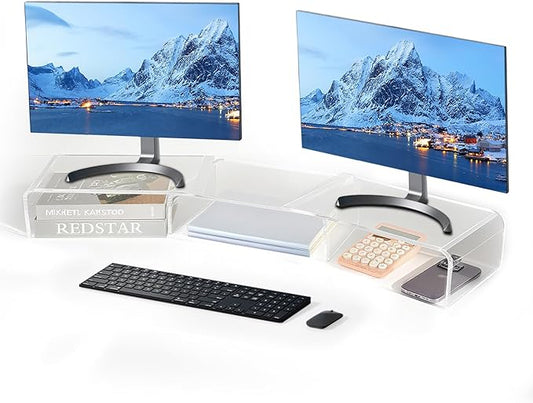 Acrylic Monitor Stand , Clear Monitor Stand for Desk, Computer Accessories for Home Office, Desk Organizer Shelf for Laptop, PC, Multi Media and more
